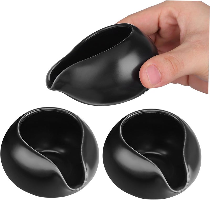 Artibetter 3pcs Ceramic Sauce Container Set with Spout, Milk Gravy Pourer Pitcher for Coffee Bar and Kitchen, Black round Spout Creamer Cups for Serving Sauce and Syrup - Image 1