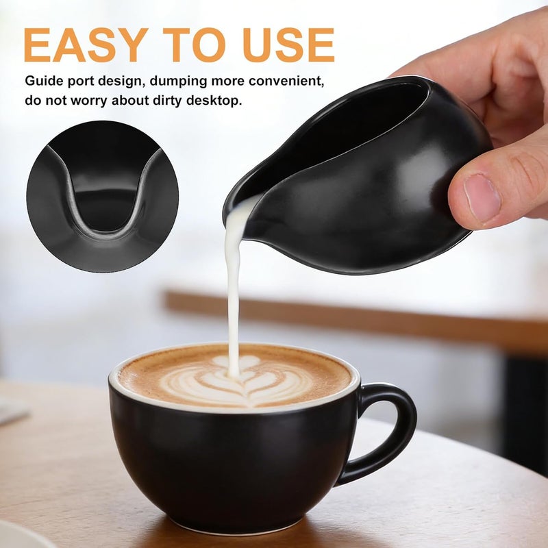 Artibetter 3pcs Ceramic Sauce Container Set with Spout, Milk Gravy Pourer Pitcher for Coffee Bar and Kitchen, Black round Spout Creamer Cups for Serving Sauce and Syrup - Image 3