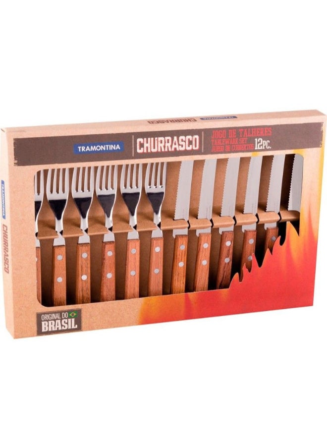 TRAMONTINA - Dynamic Wooden And Stainless Steel Barbecue Cutlery 12-Piece Set - Image 1