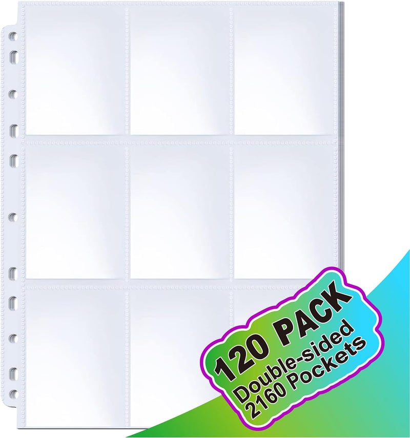 ABLY 120 Pages Double-Sided Trading Card Pages Sleeves 9-Pocket Clear Plastic Game Card Protectors for Skylanders, Pokemon, Baseball Cards and More, Fit 3 Ring Binder - Image 2