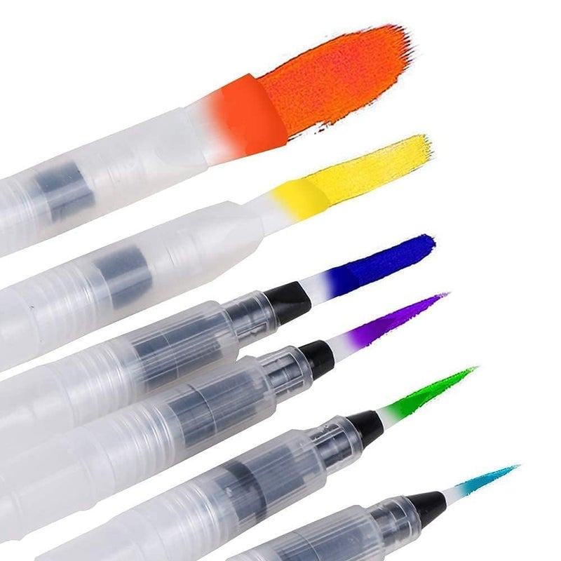 Swejos Water Coloring Brush Pens Set of 6 Watercolor Painting Brushes Pen for Water Soluble Colored Pencils Water Color Markers Powdered Pigment Watercolor Back to School Art Supplies Clear - Image 1