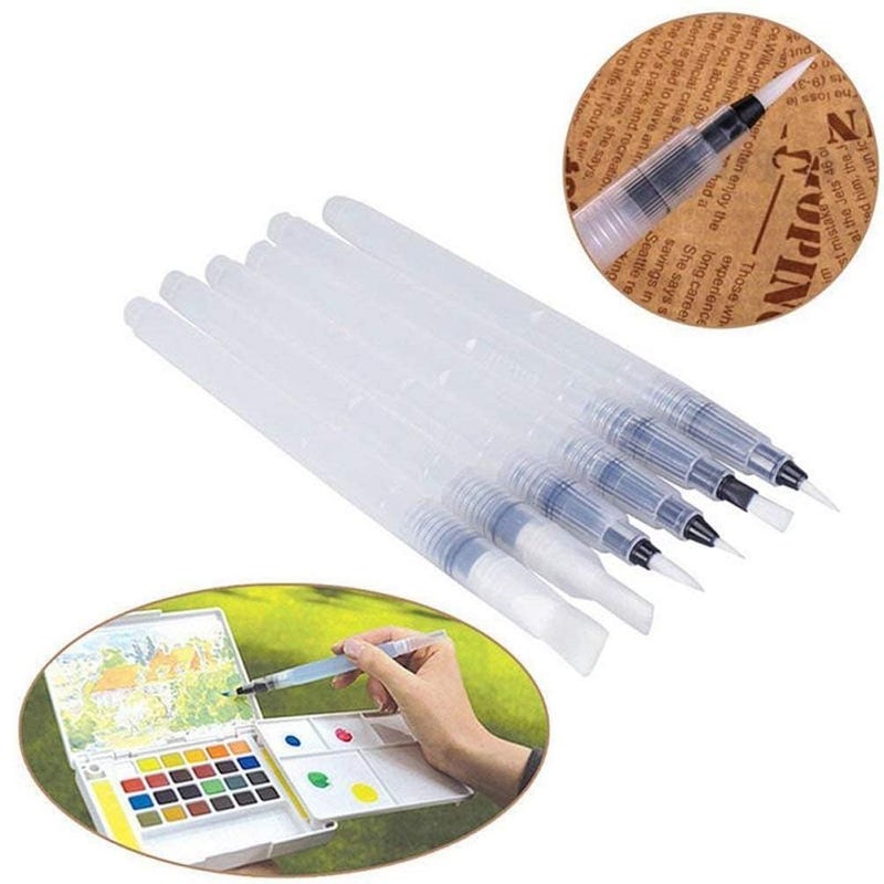 Swejos Water Coloring Brush Pens Set of 6 Watercolor Painting Brushes Pen for Water Soluble Colored Pencils Water Color Markers Powdered Pigment Watercolor Back to School Art Supplies Clear - Image 5
