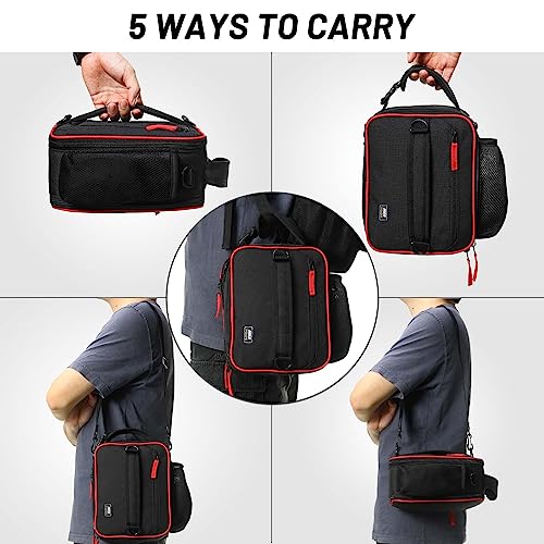 MIER Expandable Lunch Bag Insulated Lunch Box for Men to Work Travel Portable Lunchbox Bags with Shoulder Strap and Water Bottle Holder(Black/Red) - Image 4