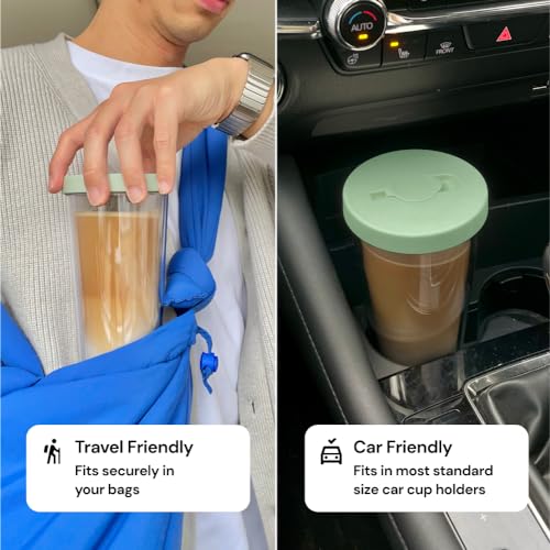Dodoko Reusable Boba Cup and Straw Boba Tea Cup Bubble Tea Cup Reusable Iced Coffee Cup Cold Coffee Cup Smoothie Cup with Lid and Straw Smoothie Cup to go Smoothie Tumbler 17 oz - Sage Green - Image 5