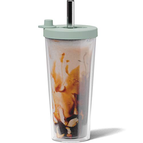 Dodoko Reusable Boba Cup and Straw Boba Tea Cup Bubble Tea Cup Reusable Iced Coffee Cup Cold Coffee Cup Smoothie Cup with Lid and Straw Smoothie Cup to go Smoothie Tumbler 17 oz - Sage Green - Image 1