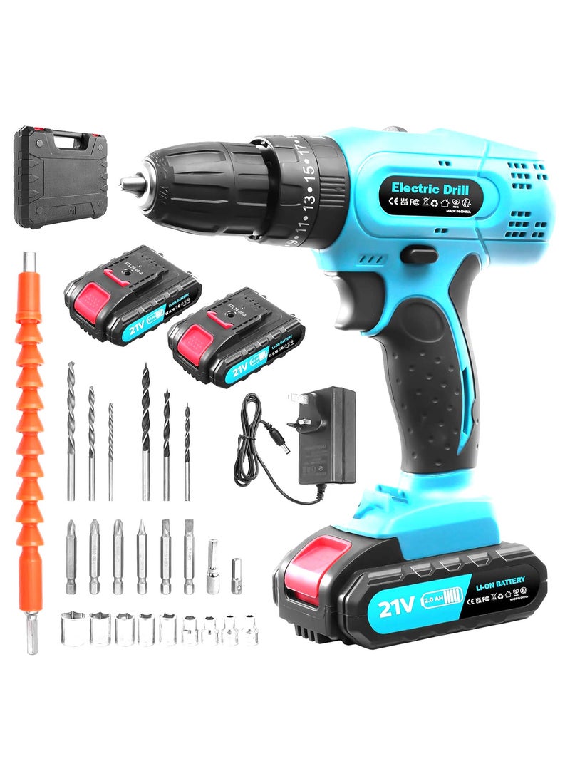 Generic Cordless Driver Drill, 21V Battery Power Drill Drivers, 29PCS Electric Screwdriver Set, 2000mAh Combi Drill, 50Nm, 25+3Torque, LED Light, 2 Speed, 3/8” inch Chuck  - Image 2