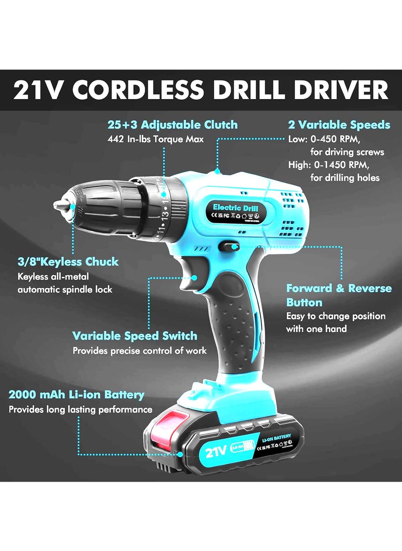 Generic Cordless Driver Drill, 21V Battery Power Drill Drivers, 29PCS Electric Screwdriver Set, 2000mAh Combi Drill, 50Nm, 25+3Torque, LED Light, 2 Speed, 3/8” inch Chuck  - Image 3