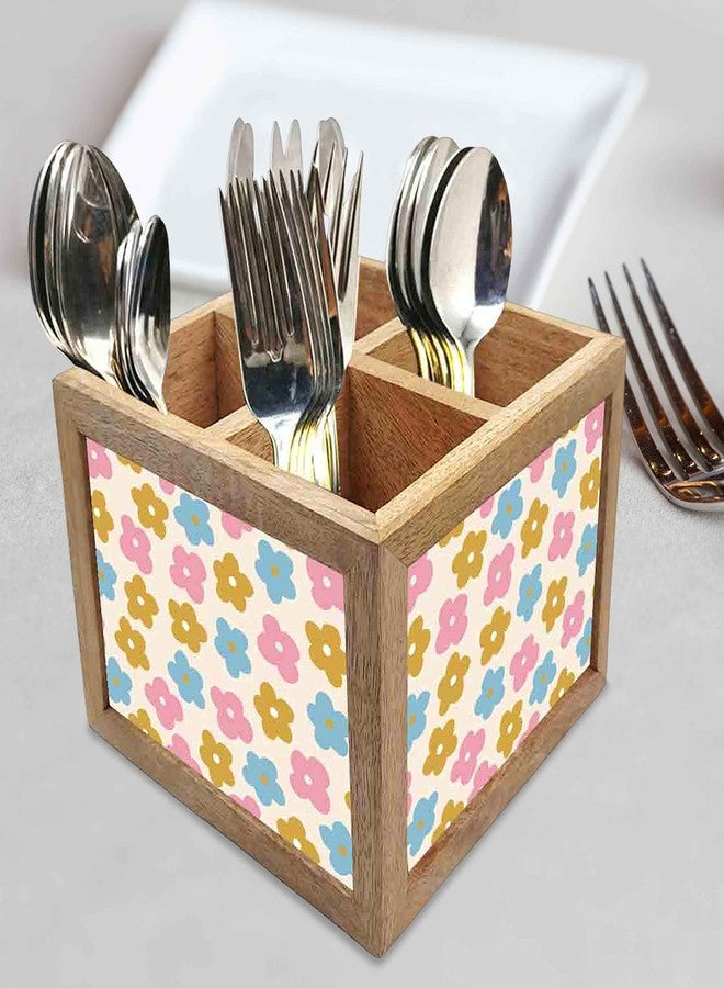 Nutcase Wooden Cutlery Stand Holder Silverware Caddy Spoons Forks Knives Organizer for Dining Table & Kitchen -Made in India-Spoons NOT Included - Irish Flowers - Image 2