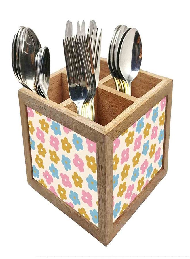 Nutcase Wooden Cutlery Stand Holder Silverware Caddy Spoons Forks Knives Organizer for Dining Table & Kitchen -Made in India-Spoons NOT Included - Irish Flowers - Image 1