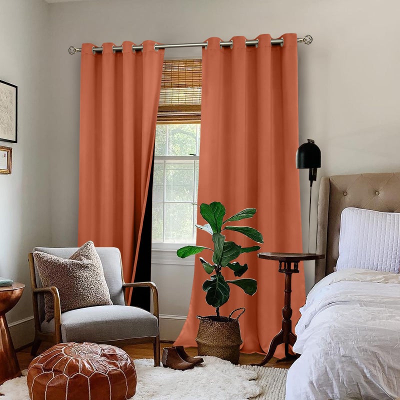 BGment بئسة معزولة حرارية بنسبة 100 ٪ ستائر التعتيم 90 بوصة طول 2 لوحات إجمالي الستائر الحظر للضوء لأطراف النوافذ غرفة نوم مع بطانة سوداء سميكة بعرض 52 بوصة كل لوحة تيكوتا - Image 2