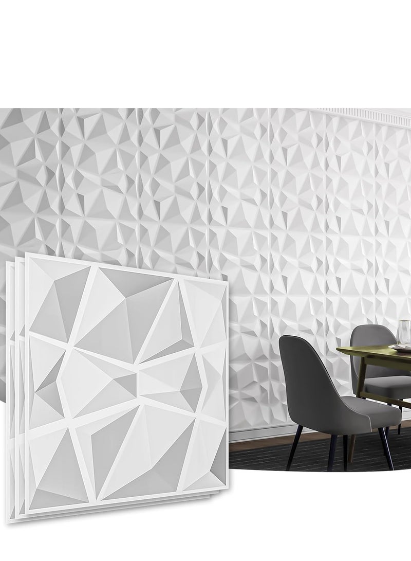 TRASSLE 12 Pack 50 * 50cm 3D Wall Panels，Decorative 3D Wall Panels in 3D Diamond Design, PVC 3D Wall Panel Diamond, 3D Textured Wall Panels, for Interior Wall Decor (A-White) - Image 1