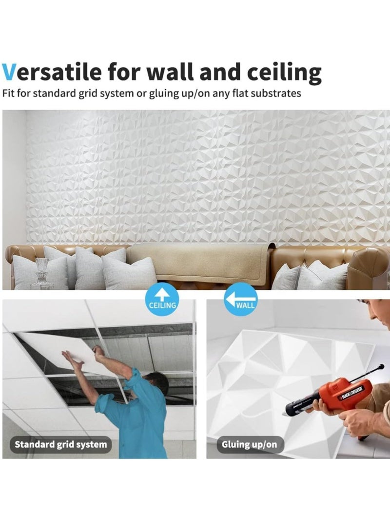 TRASSLE 12 Pack 50 * 50cm 3D Wall Panels，Decorative 3D Wall Panels in 3D Diamond Design, PVC 3D Wall Panel Diamond, 3D Textured Wall Panels, for Interior Wall Decor (A-White) - Image 5