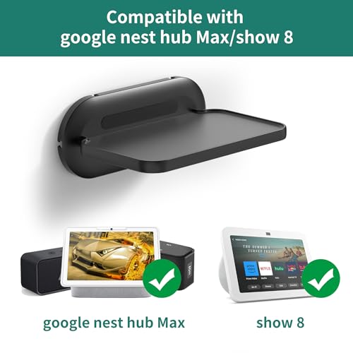 HomeMount حامل حائط HomeMount Show 8 - حامل ذكي موفر للمساحة متوافق مع Google Nest Hub Max ومكبرات الصوت المحمولة وShow8 (الجيل 1 و2، إصدارات 2019 و2021 و2023) (أسود) - Image 2
