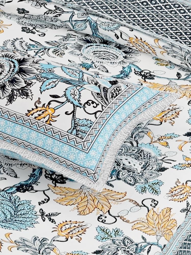 EasyGoods® Pure Cotton Ethnic Jaipuri Printed Double Bedsheet with 2 Pillow Covers | Soft & Breathable 240 TC Fabric | Traditional Rajasthani Design for Elegant Home Decor (Turquoise) - Image 4