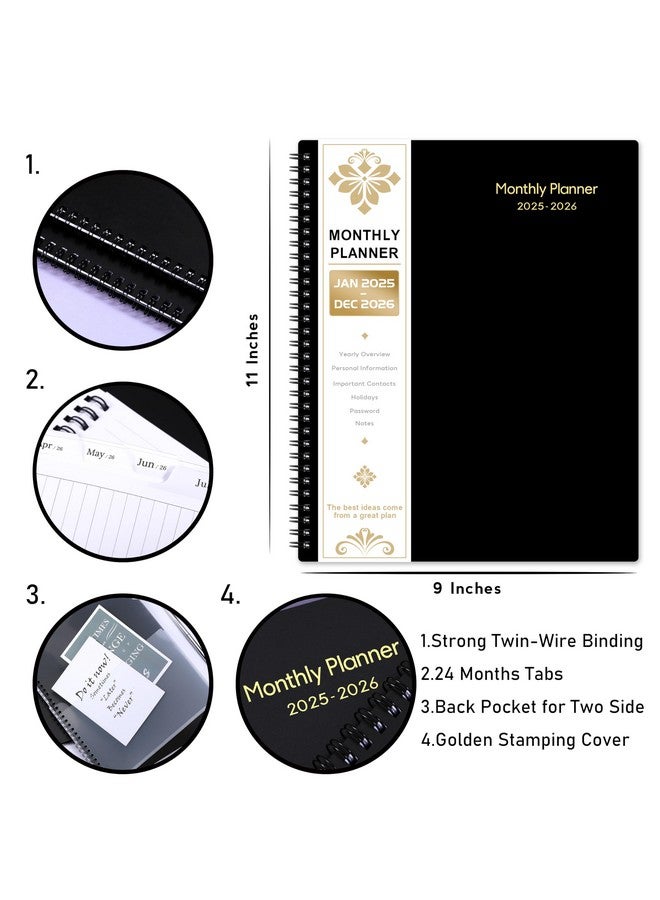 Artfan 2025-2026 Monthly Planner - Monthly Planner 2025-2026 With Tabs, JAN 2025 - DEC 2026, 9" x 11", 24-Month Planner with Pocket, Label,Contacts - Black - Image 4