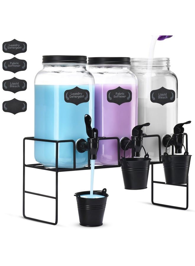 GADFISH Liquid Laundry Detergent Dispenser, Three 2.2L Laundry Detergent Dispenser Glass Jar for Liquid Detergent, Bleach, Fabric Softener- Laundry Soap Dispenser for Laundry Room Organization - Image 1