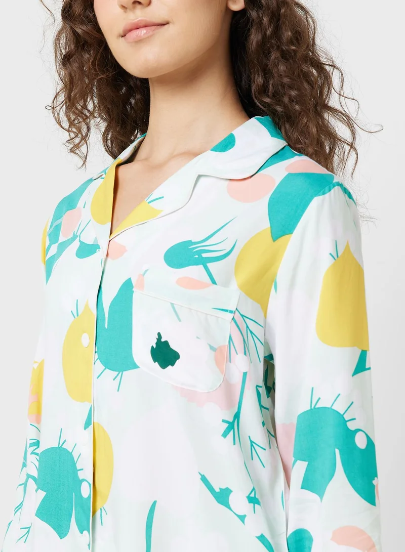 Ginger Abstract Printed Shirt & Pyjama Set