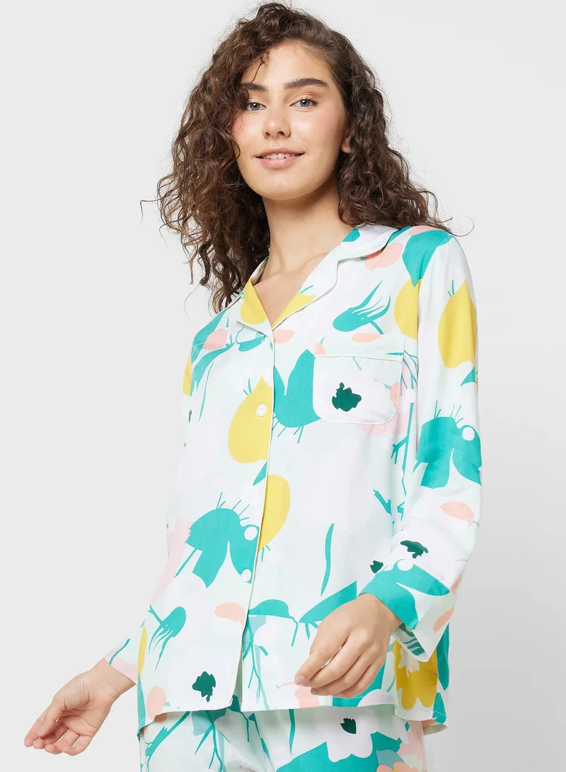 Ginger Abstract Printed Shirt & Pyjama Set