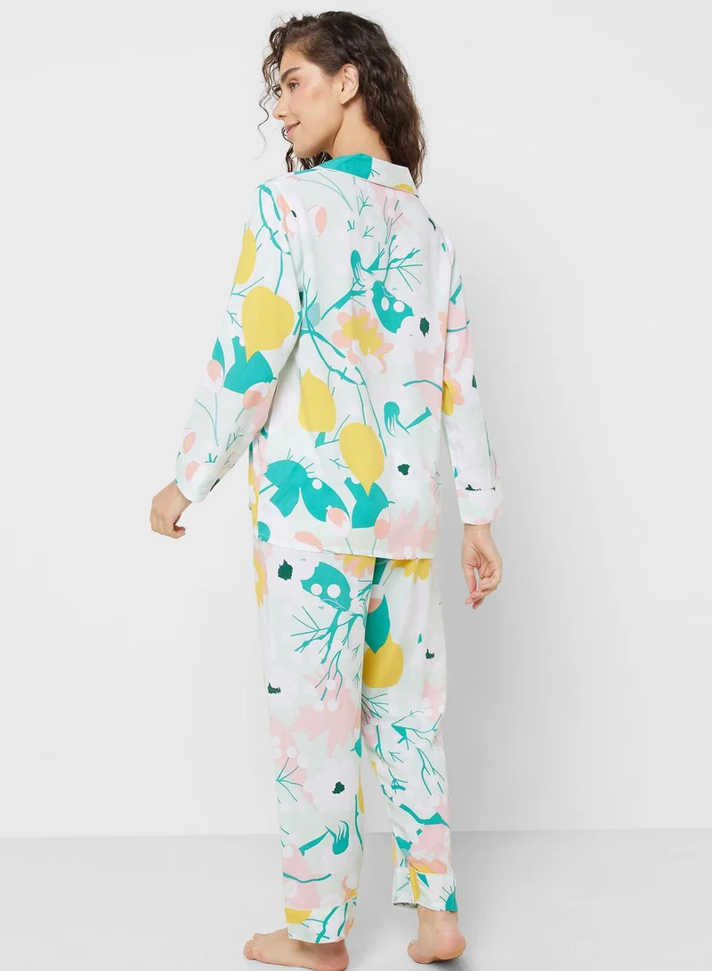 Ginger Abstract Printed Shirt & Pyjama Set