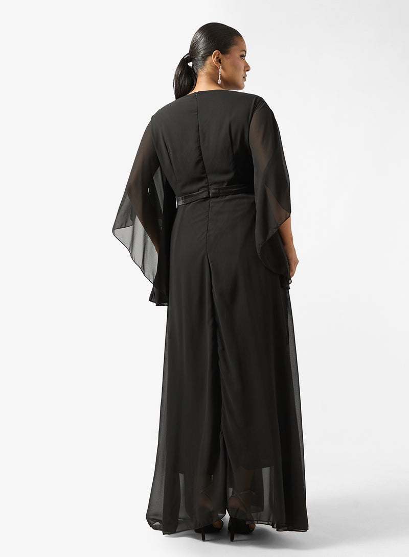 Khizana Plus Size Flouncy Sleeve Dress With Embellished Neck - Image 2