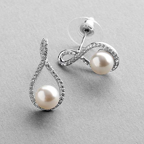 Mariell Pearl Drop Earrings with Cubic Zirconia Crystals For Brides, Weddings, Mother's Day Jewelry Gift - Image 5