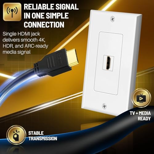 TNP Products TNP HDMI Wall Plate (1 Port, White) HDMI Face Plate Socket Insert Jack Outlet Panel Mount Support 4K 60Hz HDR ARC/eARC Full HD 3D Ethernet High Speed Cable Extension Coupler f/Projector & Home - Image 5