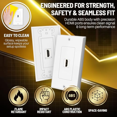 TNP Products TNP HDMI Wall Plate (1 Port, White) HDMI Face Plate Socket Insert Jack Outlet Panel Mount Support 4K 60Hz HDR ARC/eARC Full HD 3D Ethernet High Speed Cable Extension Coupler f/Projector & Home - Image 3