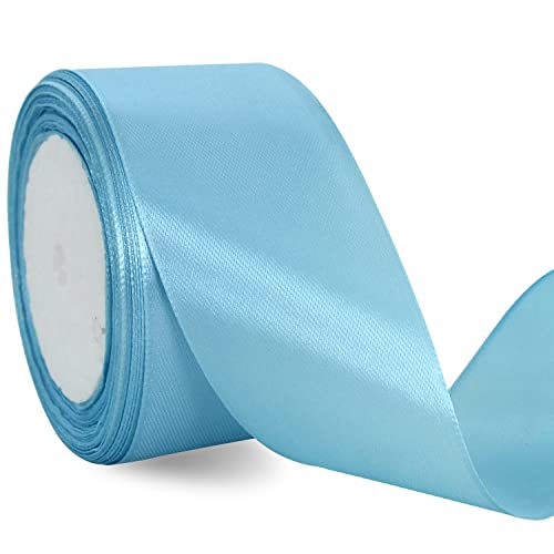 TONIFUL 2 in x 25 Yds Wide Light Baby Blue Satin Ribbon Solid Fabric Ribbons Roll for Crafts Chair Sash Valentines Day Gift Wrapping Invitation Cards Floral Hair Bows Sewing Party Wedding Decoration
