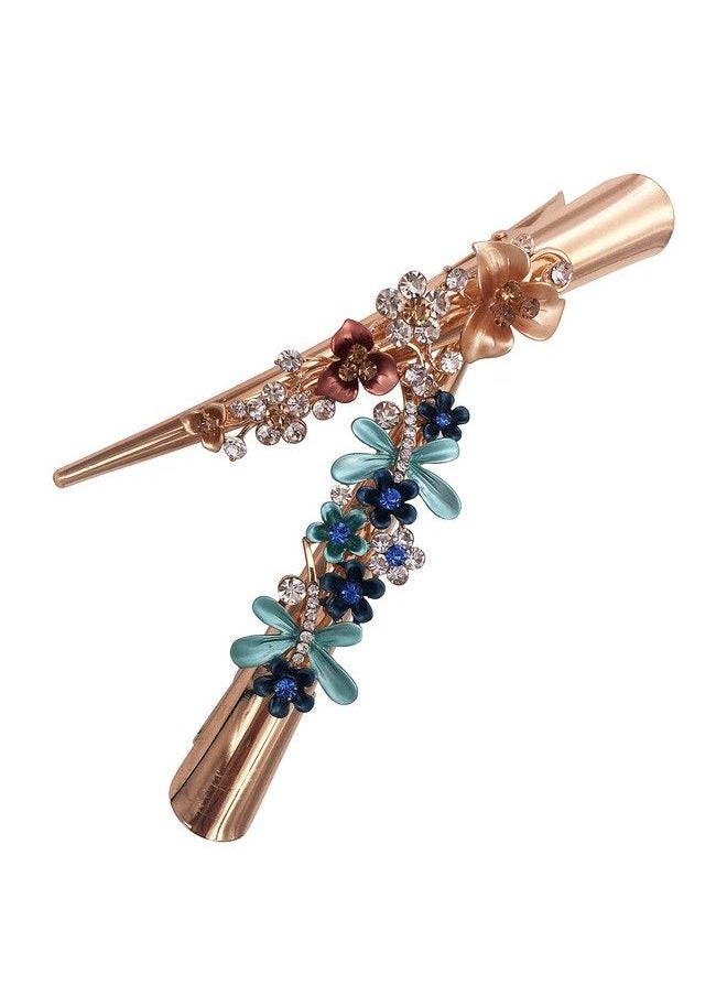 Lizzie Kay - 2Pcs Boho Iris Dragonfly Long Duckbill Beak Alligator Crocodile Teeth Gold Tone Metal Hair Clip Clamp For Women - Image 1
