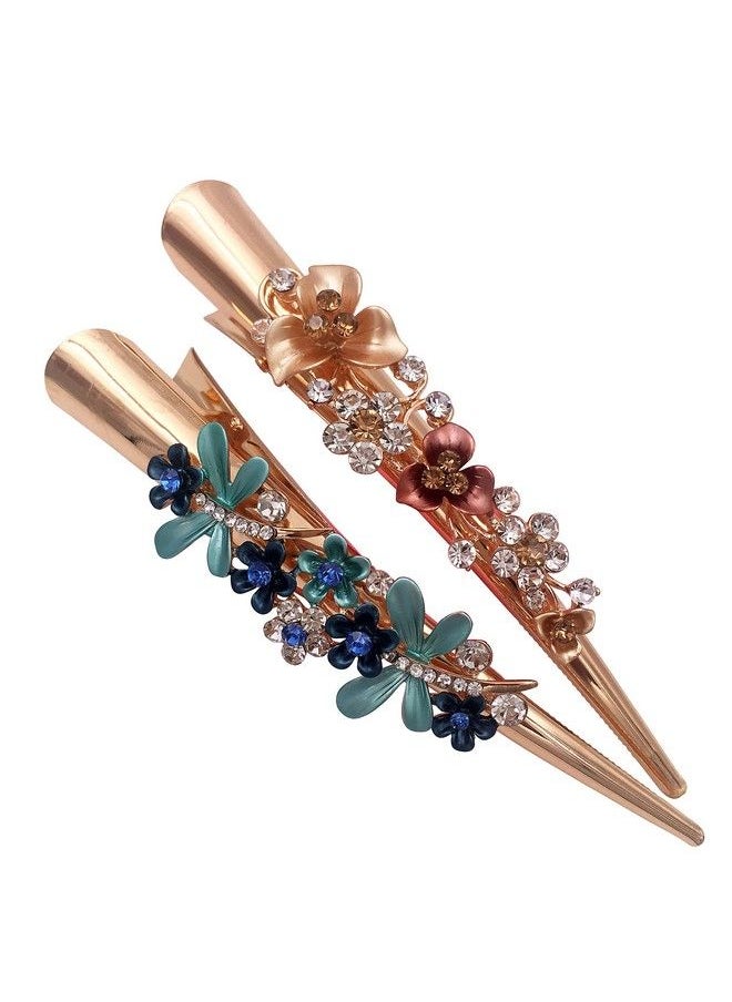 Lizzie Kay - 2Pcs Boho Iris Dragonfly Long Duckbill Beak Alligator Crocodile Teeth Gold Tone Metal Hair Clip Clamp For Women - Image 1