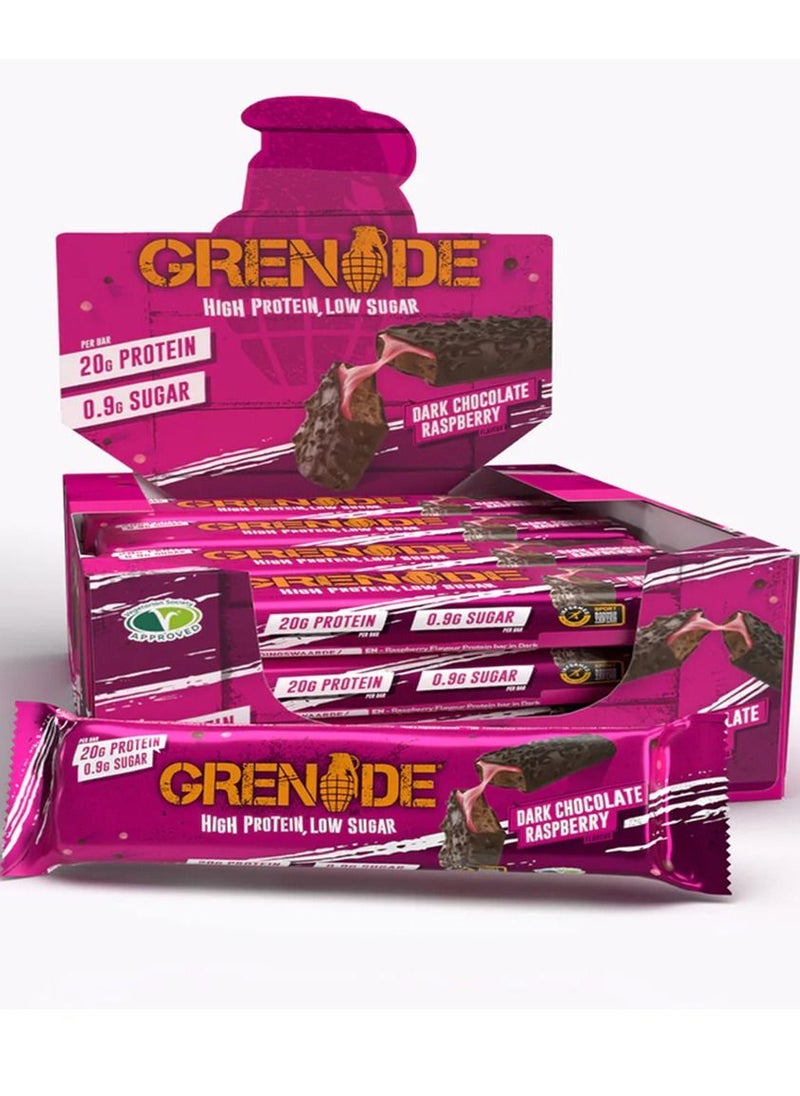 Grenade - Dark Chocolate Raspberry Low Sugar High Protein Bar Pack of 12 - Image 1