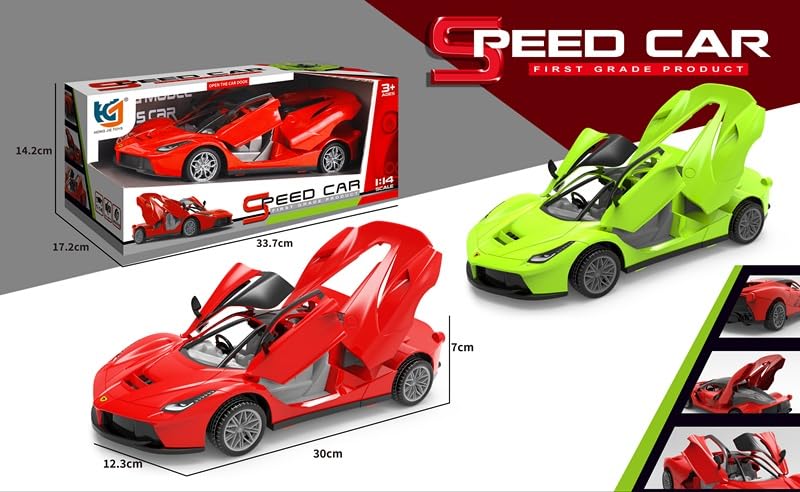 Jack Royal 1:14 Scale Big Size Pull Back Super Car Toy Inertia Sports Racing Cars with Opening Doors (la Frari) (Neon Green) - Image 4