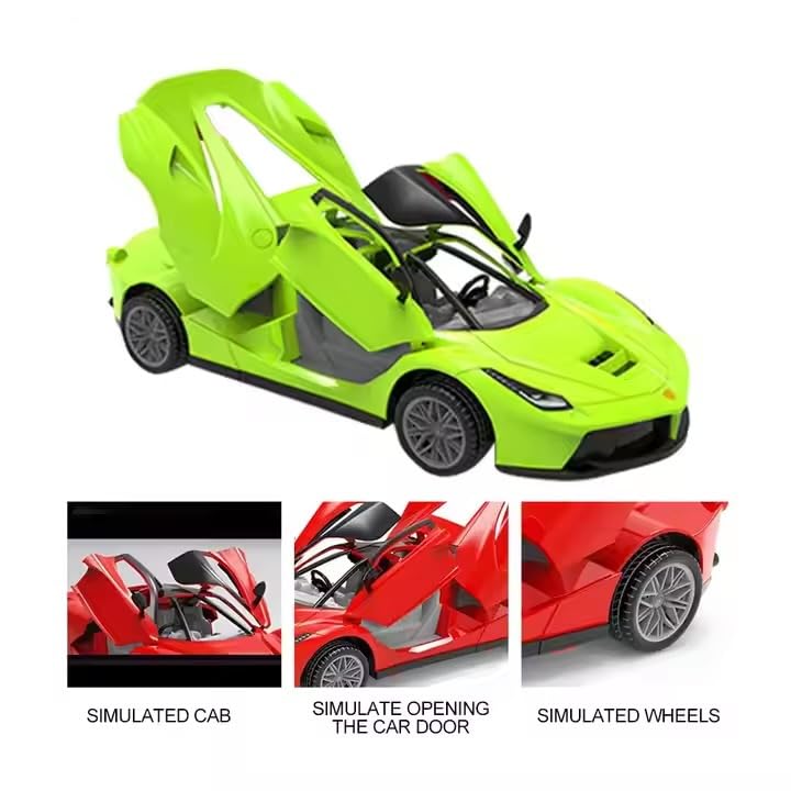 Jack Royal 1:14 Scale Big Size Pull Back Super Car Toy Inertia Sports Racing Cars with Opening Doors (la Frari) (Neon Green) - Image 2
