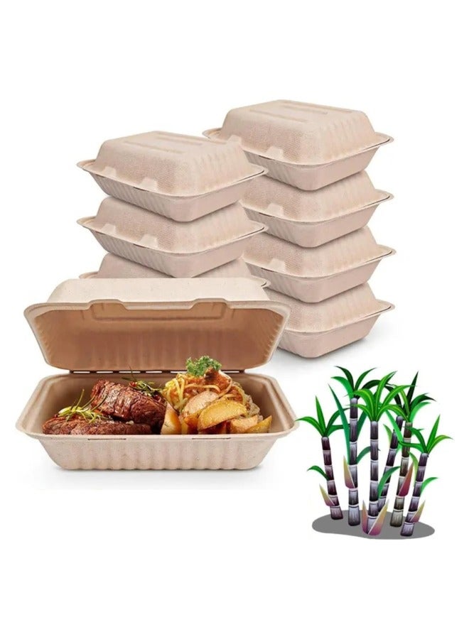 هالاباك 20 قطعة من حاوية قصب السكر من هالاباك مع غطاء مفصلي، 6 أحجام للاستعمال مرة واحدة، صناديق حاويات قابلة للاستخدام في الميكروويف، وجبات غداء للمطاعم (7 بوصة عرض 11.5 × طول 11.5 × ارتفاع 8 سم) - Image 3