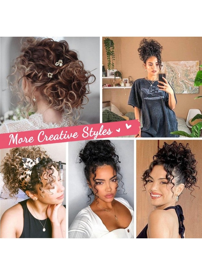 HOOJIH Messy Hair Bun Hair Piece Elastic Drawstring Loose Wave Large Curly Bun Short Synthetic Ponytail Extension Hair Bun Extension For Women Daily Use - Dark Chocolate Brown - Image 4