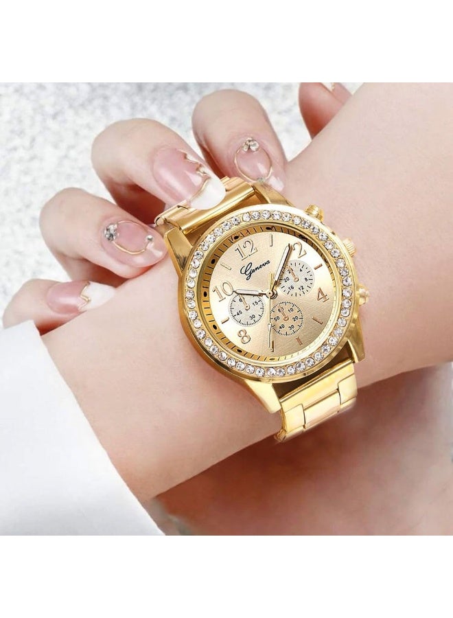 Geneva 4-Piece Women’s Casual Luxury Set (Quartz Watch & Bracelets) Made Of 14K Gold-Plated Stainless Steel - Image 3