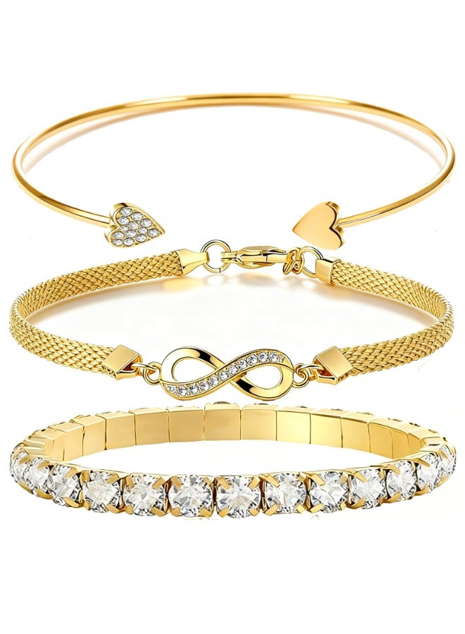 Geneva 4-Piece Women’s Casual Luxury Set (Quartz Watch & Bracelets) Made Of 14K Gold-Plated Stainless Steel - Image 5