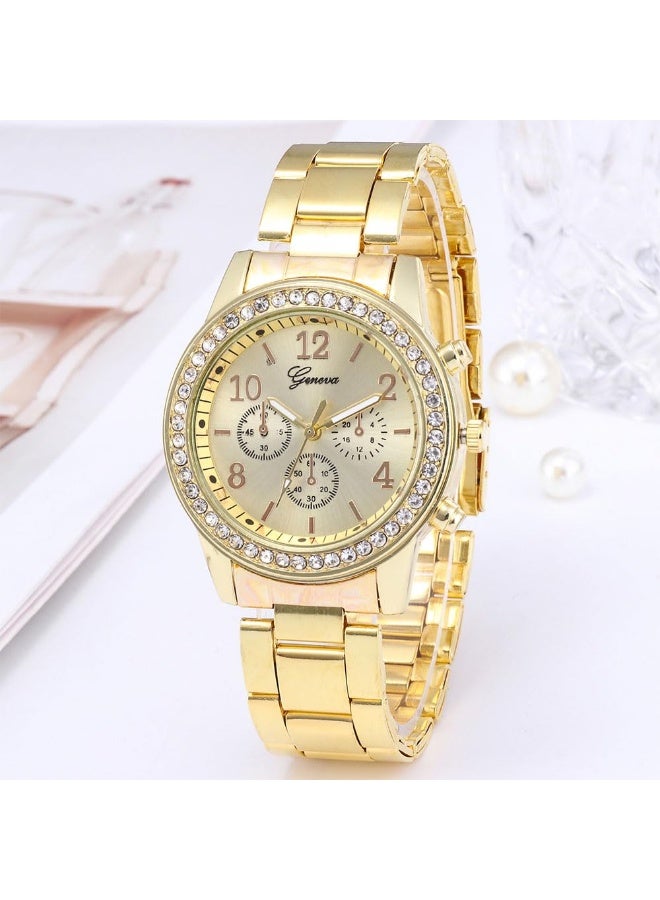 Geneva 4-Piece Women’s Casual Luxury Set (Quartz Watch & Bracelets) Made Of 14K Gold-Plated Stainless Steel - Image 2