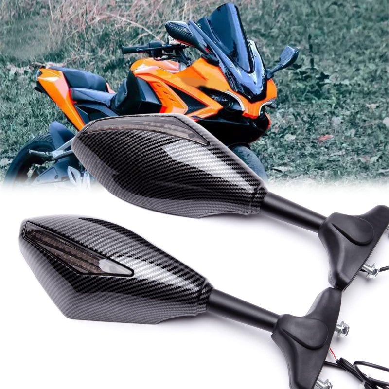 Motorcycle Led Turn Signal Indicator Rearview Mirrors for Racing Bike Sport Bike CarbonSmoke lens