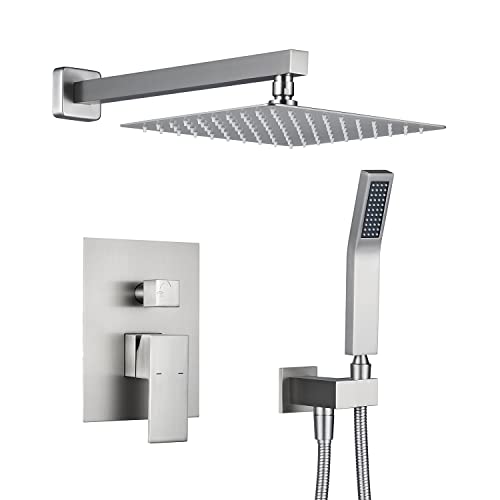 Artiqua Shower System 10 Inches Rain Shower Combo Set Brushed Nickel Wall Mount Faucet Bathroom Faucets with Rainfall Shower Head and Hand Shower - Image 1