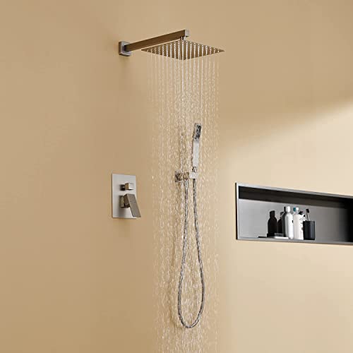 Artiqua Shower System 10 Inches Rain Shower Combo Set Brushed Nickel Wall Mount Faucet Bathroom Faucets with Rainfall Shower Head and Hand Shower - Image 3
