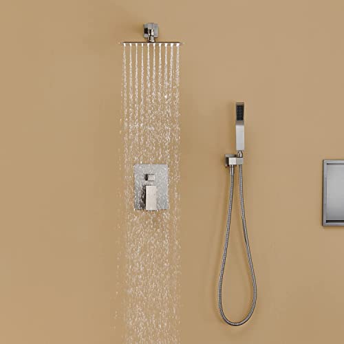 Artiqua Shower System 10 Inches Rain Shower Combo Set Brushed Nickel Wall Mount Faucet Bathroom Faucets with Rainfall Shower Head and Hand Shower - Image 4
