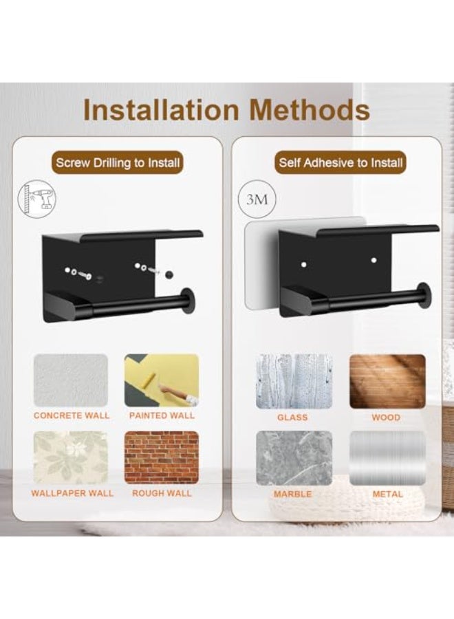 كيلا حامل ورق التواليت للحمام، حامل ورق التواليت عالي الجودة من الفولاذ المقاوم للصدأ مثبت على الحائط، شريط ذاتي اللصق، حامل ورق التواليت للحمام والمطبخ والحمام، بدون حفر (أسود)، 14 × 11 × 10 سم - Image 5