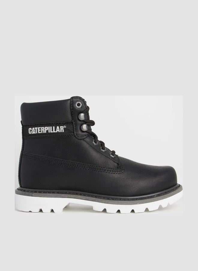 Caterpillar Black Leather Ankle-High Lace-Up Clog Boot for Women - Image 1