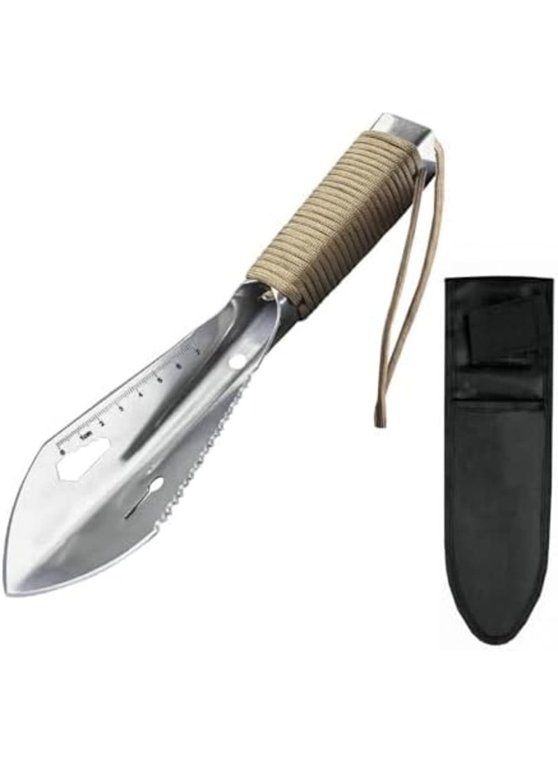 SYOSI Gardening Trowel, Gardening Tool, Multifunctional Survival Digging Tool with Serrated Edge and Sheath, Hand Shovel - Garden Spade - Gardening Shovel, Stainless Steel, Lightweight (Silver) - Image 1