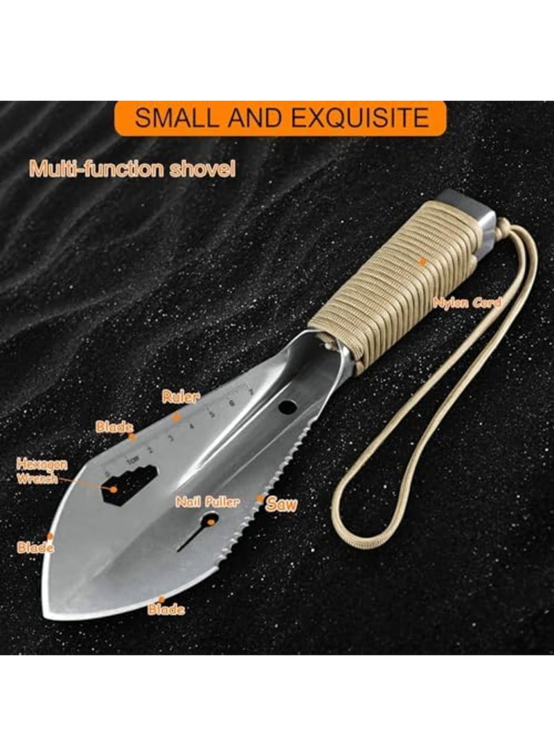 SYOSI Gardening Trowel, Gardening Tool, Multifunctional Survival Digging Tool with Serrated Edge and Sheath, Hand Shovel - Garden Spade - Gardening Shovel, Stainless Steel, Lightweight (Silver) - Image 2