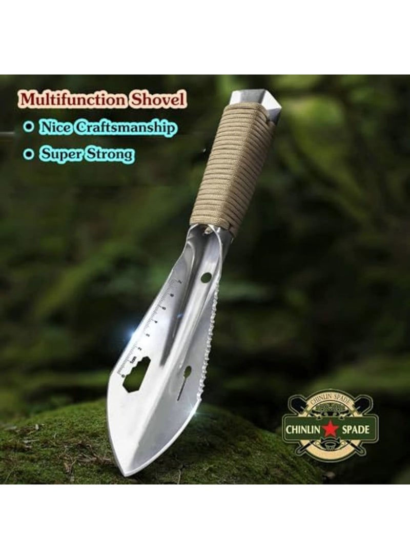 SYOSI Gardening Trowel, Gardening Tool, Multifunctional Survival Digging Tool with Serrated Edge and Sheath, Hand Shovel - Garden Spade - Gardening Shovel, Stainless Steel, Lightweight (Silver) - Image 3