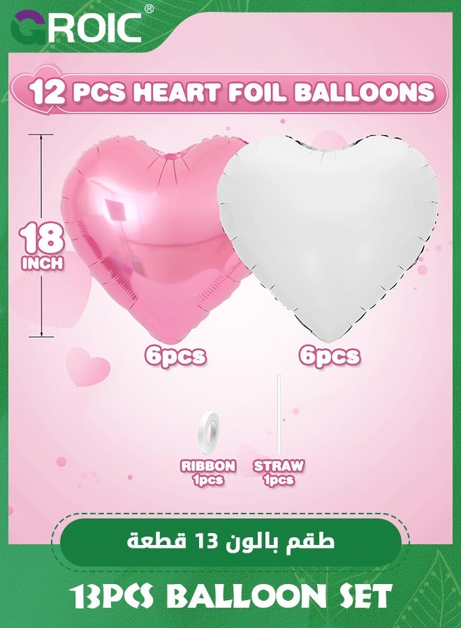 GROIC 12 قطعة بالونات فويل على شكل قلب باللون الوردي الفاتح والأبيض ومجموعة بالونات حروف عيد الميلاد الوردية، بالونات حفلات لتزيين حفلة عيد الميلاد، حفلة استقبال المولود، زفاف، مستلزمات الحفلات - Image 2