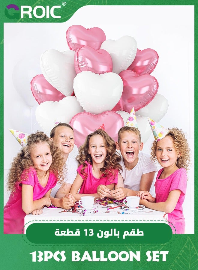 GROIC 12 قطعة بالونات فويل على شكل قلب باللون الوردي الفاتح والأبيض ومجموعة بالونات حروف عيد الميلاد الوردية، بالونات حفلات لتزيين حفلة عيد الميلاد، حفلة استقبال المولود، زفاف، مستلزمات الحفلات - Image 5