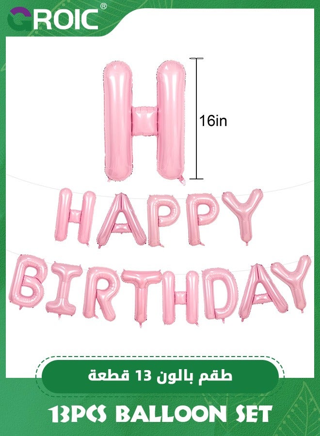 GROIC 12 قطعة بالونات فويل على شكل قلب باللون الوردي الفاتح والأبيض ومجموعة بالونات حروف عيد الميلاد الوردية، بالونات حفلات لتزيين حفلة عيد الميلاد، حفلة استقبال المولود، زفاف، مستلزمات الحفلات - Image 3